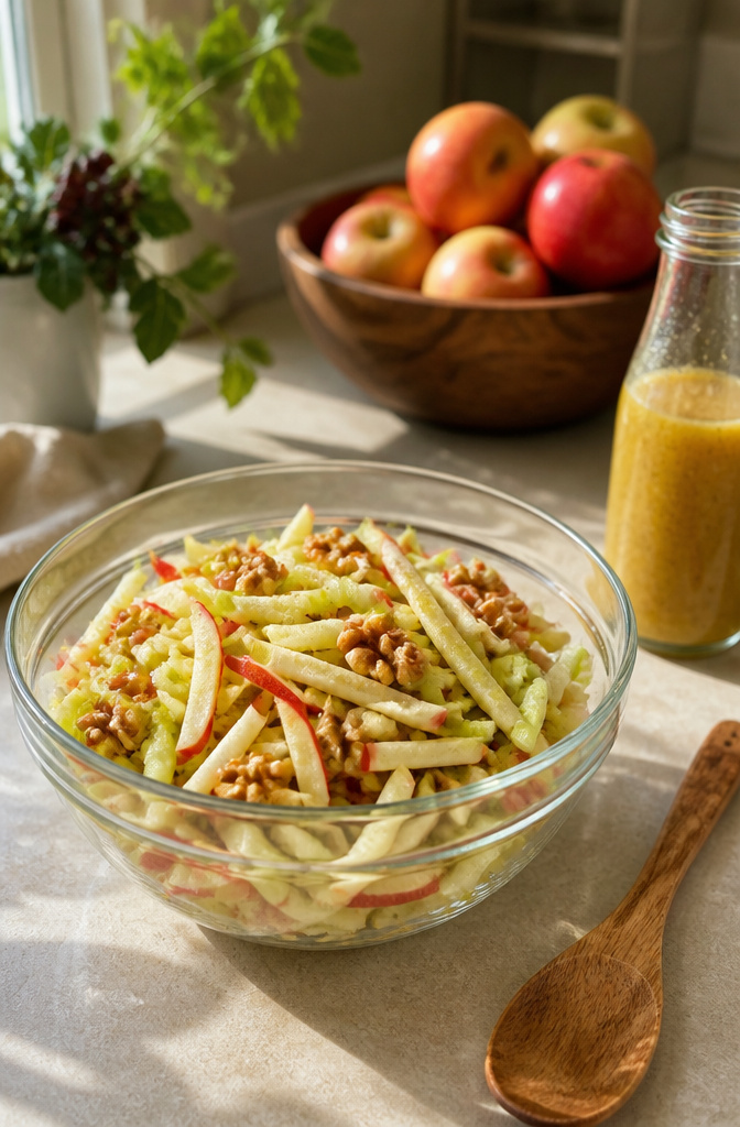 Salad featuring Honeycrisp apples, celery, and walnuts.
