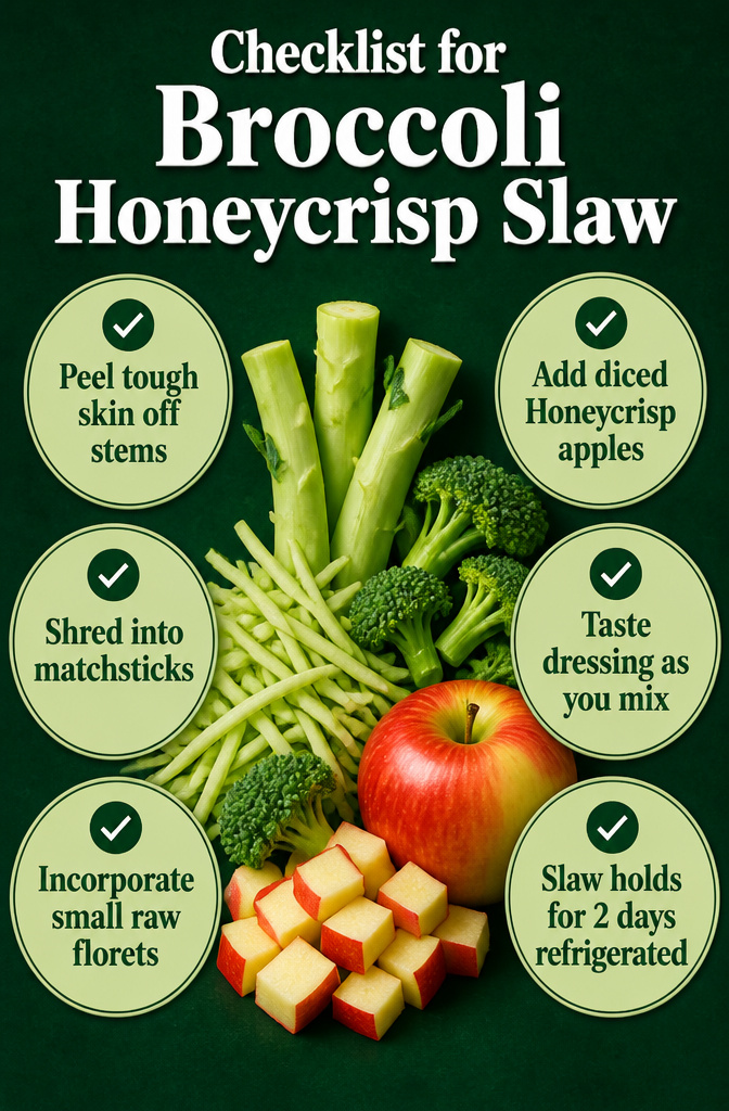 Slaw made from broccoli stems, florets, and Honeycrisp apple.