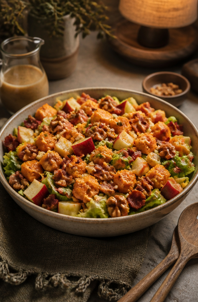 Chopped salad with butternut squash, bacon, and Honeycrisp apples.