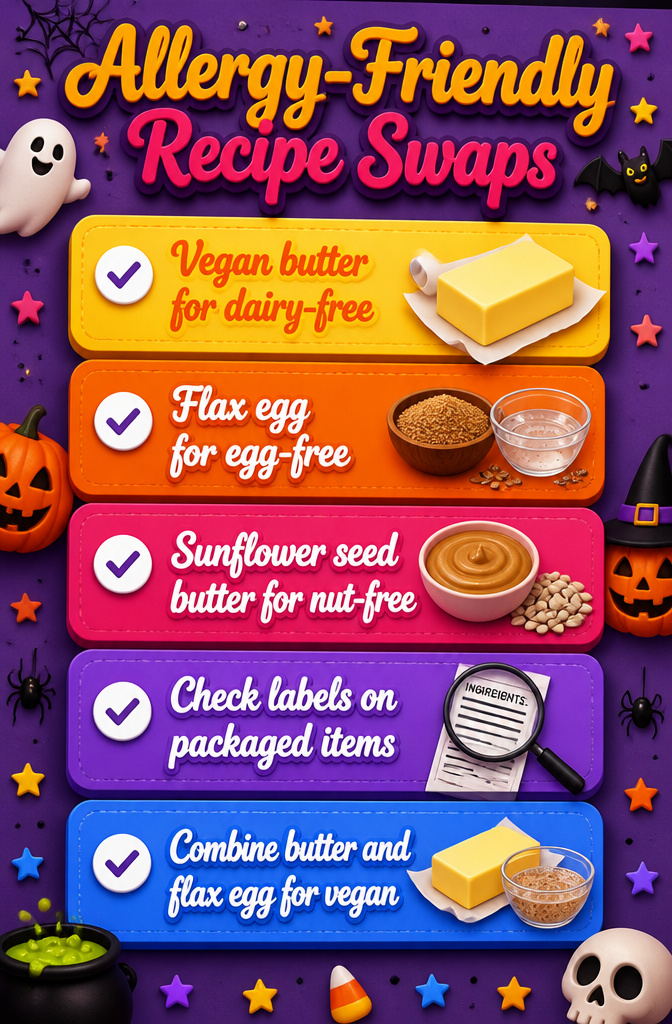 15 Gluten-Free Halloween Snacks for Parties and School Treats 18 List of allergy-friendly ingredient substitutions for gluten-free recipes.