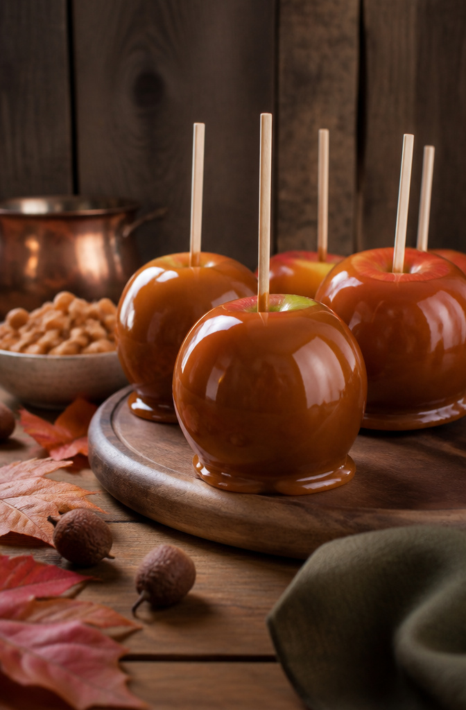 15 Gluten-Free Halloween Snacks for Parties and School Treats 12 Apples coated in caramel with wooden sticks inserted.