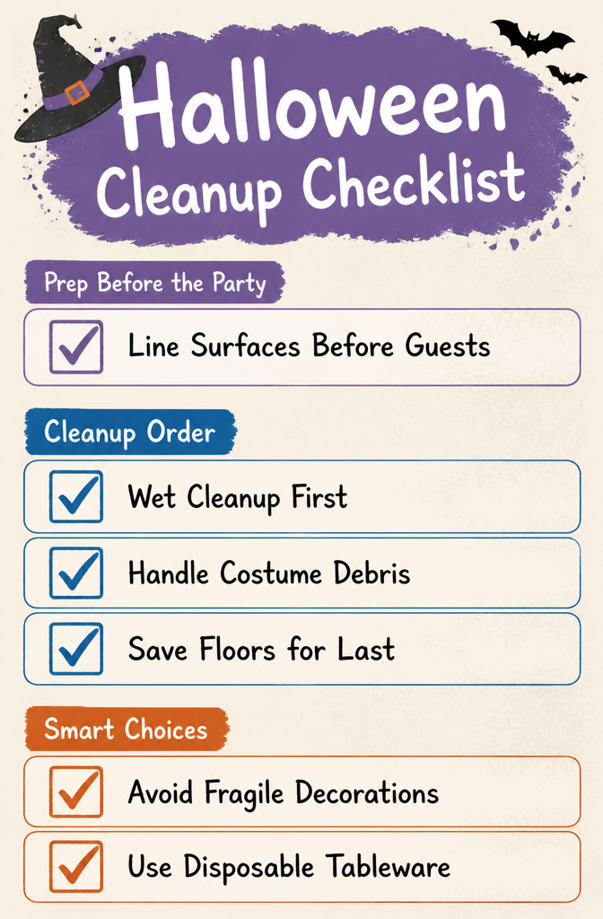 8 Halloween Party Ideas Adults Can Actually Use 13 A checklist for cleaning tasks following a Halloween party.
