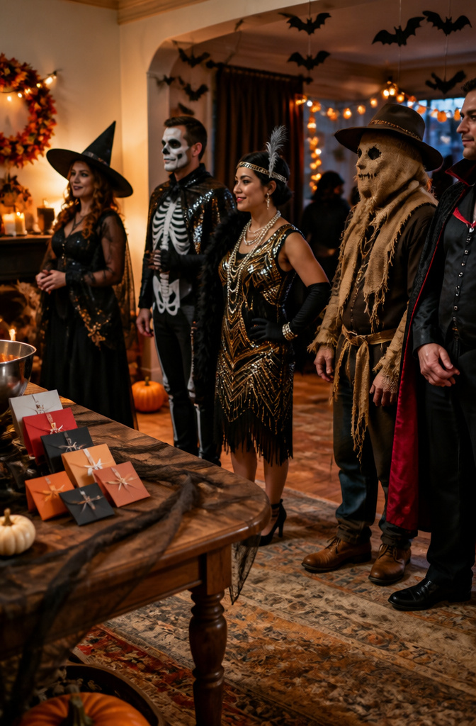 8 Halloween Party Ideas Adults Can Actually Use 3 A living room filled with guests in various creative costumes for a contest.