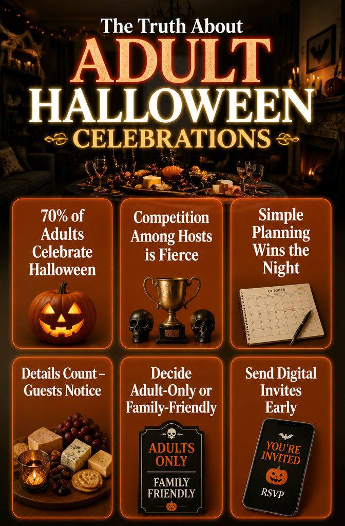 8 Halloween Party Ideas Adults Can Actually Use 12 An infographic illustrating the percentage of adults celebrating Halloween.
