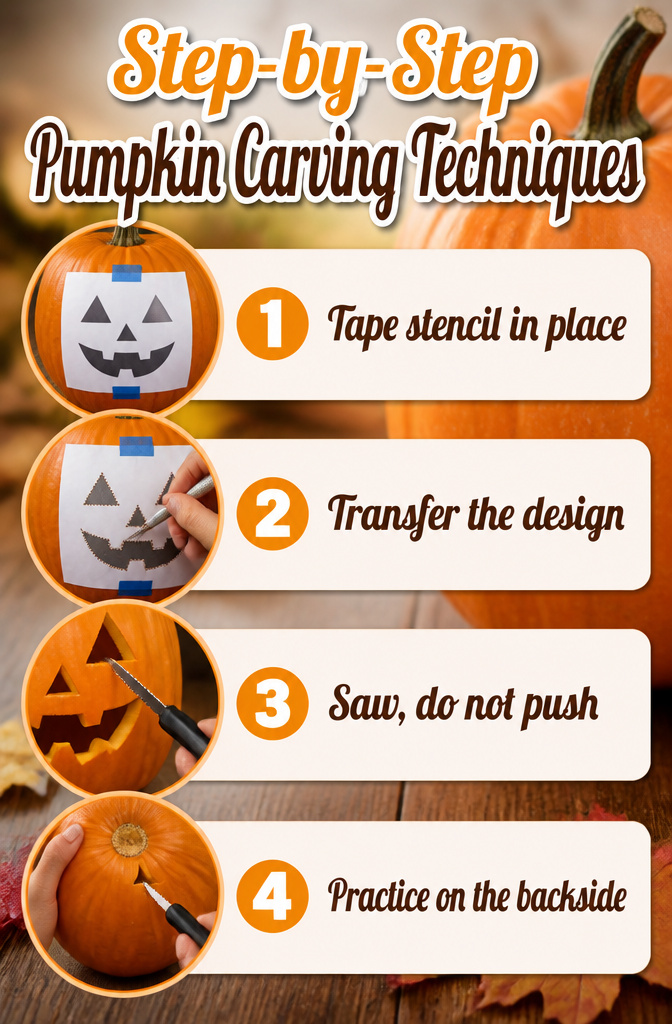 10 Halloween Pumpkin Designs: Carved, Painted and Glitter Ideas 12 An informative image outlining pumpkin carving techniques.