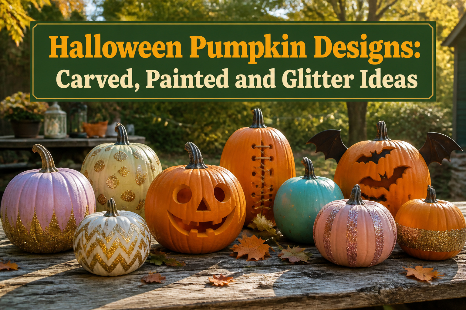 Various Halloween pumpkins featuring different designs and colors.