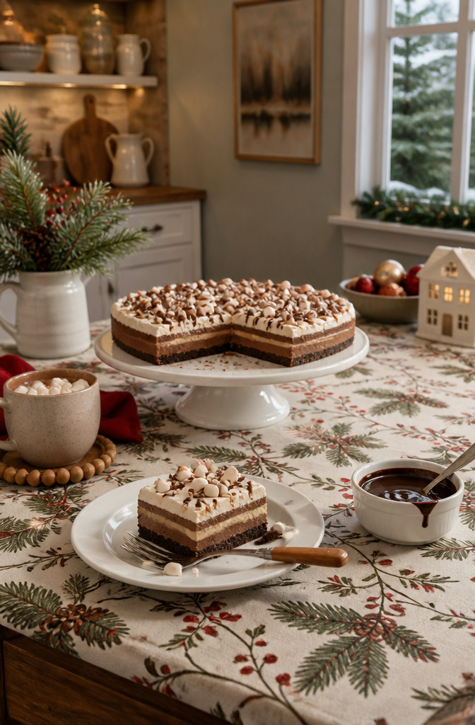 Hot Chocolate Lasagna (No-Bake Layered Dessert) 6 Sliced hot chocolate lasagna ready for serving with clean layers.