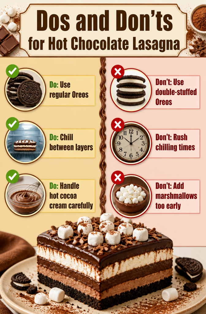 Hot Chocolate Lasagna (No-Bake Layered Dessert) 8 Guidelines for successful preparation of hot chocolate lasagna.