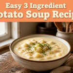 A pot of potato soup on the stove in a cozy kitchen.