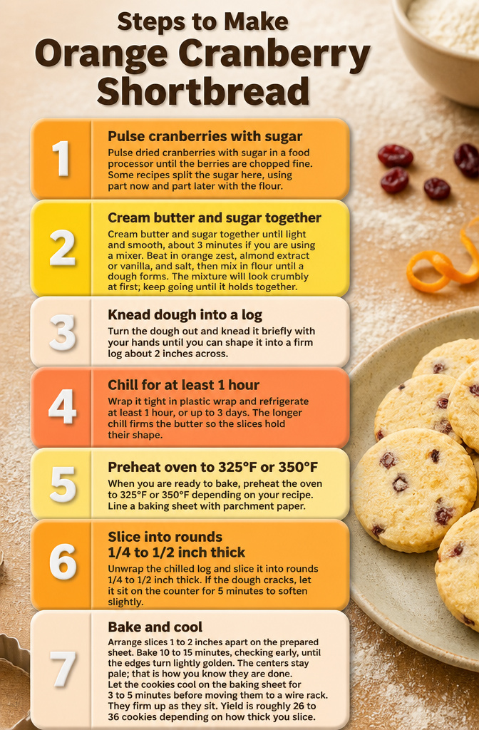 Orange Cranberry Shortbread Cookies 3 A visual guide showing steps to make orange cranberry shortbread.
