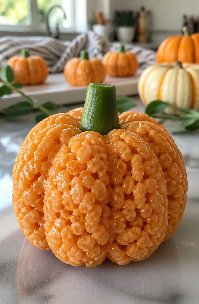 Pumpkin Rice Krispie Treats: Flavor + Shape Recipes 5 Warm Rice Krispie mixture pressed into a pan to form treats.