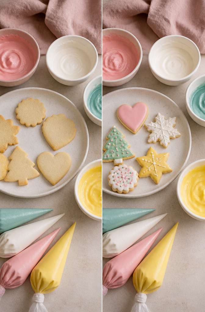 Royal Icing Recipe for Cookie Decorating 5 Visual representation of royal icing in four different consistencies.