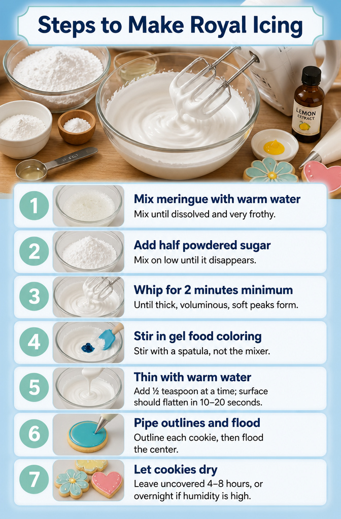 Royal Icing Recipe for Cookie Decorating 4 Instructions for making royal icing with meringue powder and water.