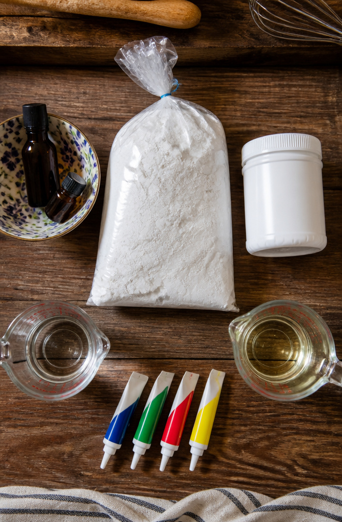 Royal Icing Recipe for Cookie Decorating 3 Ingredients for royal icing displayed on a kitchen counter.