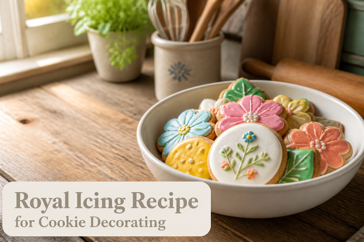 Decorated cookies with royal icing designs displayed on a table.