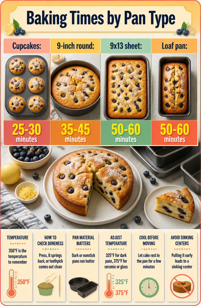 Chart showing baking times for different pan types.