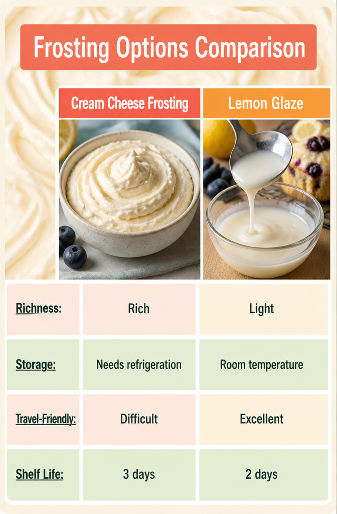 Comparison of frosting options for lemon blueberry cake.