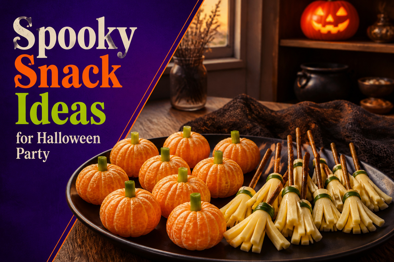 An assortment of Halloween-themed snacks displayed on a table.