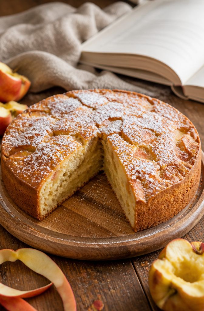 15 Easy Thanksgiving Desserts for a Stress-Free Holiday Table 14 A slice of apple cake with visible apple chunks on a plate.