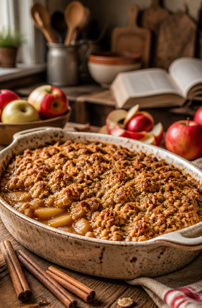 15 Easy Thanksgiving Desserts for a Stress-Free Holiday Table 5 Baking dish filled with apple crisp topped with oat crumble.