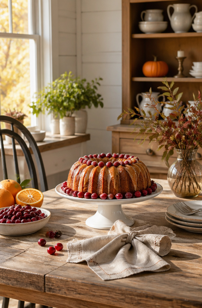 15 Easy Thanksgiving Desserts for a Stress-Free Holiday Table 9 A Bundt cake decorated with cranberries and orange zest.