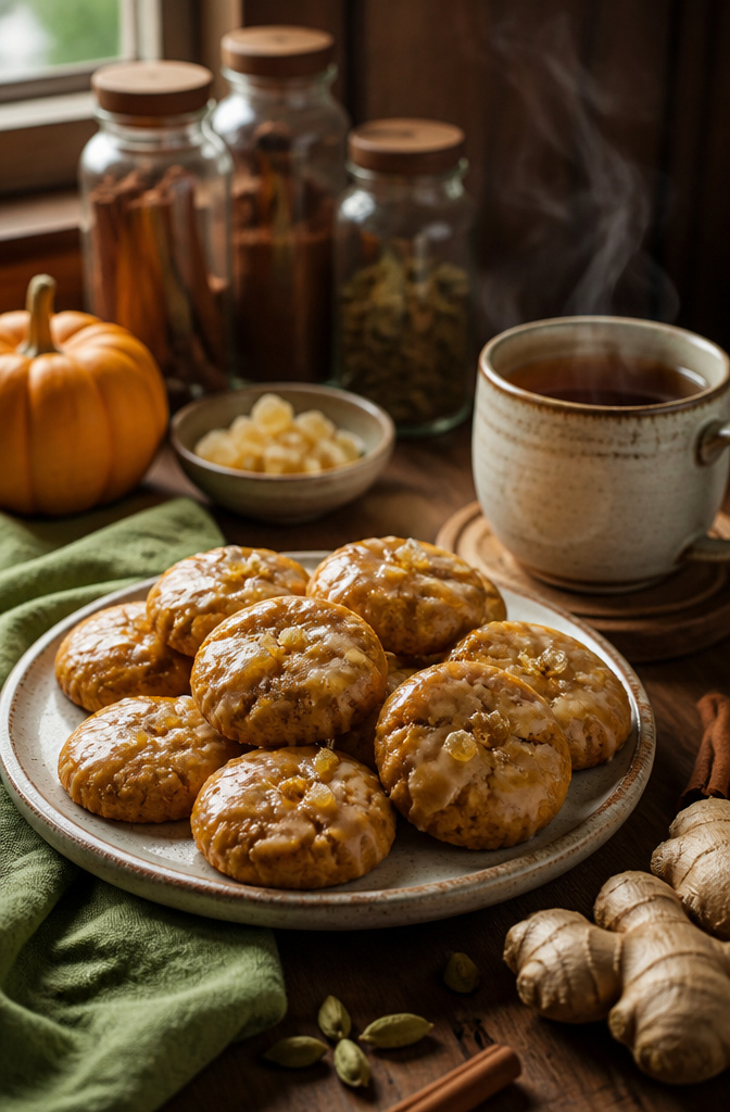 15 Easy Thanksgiving Desserts for a Stress-Free Holiday Table 16 A plate of ginger-pumpkin cookies next to a cup of tea.
