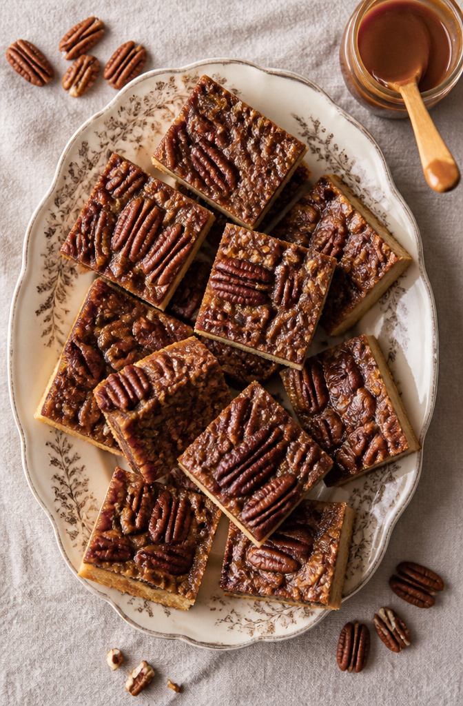 15 Easy Thanksgiving Desserts for a Stress-Free Holiday Table 3 A tray of pecan pie bars cut into squares.