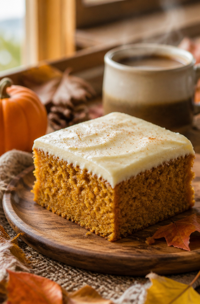 15 Easy Thanksgiving Desserts for a Stress-Free Holiday Table 8 Pumpkin cake with cream cheese frosting in a rectangular dish.