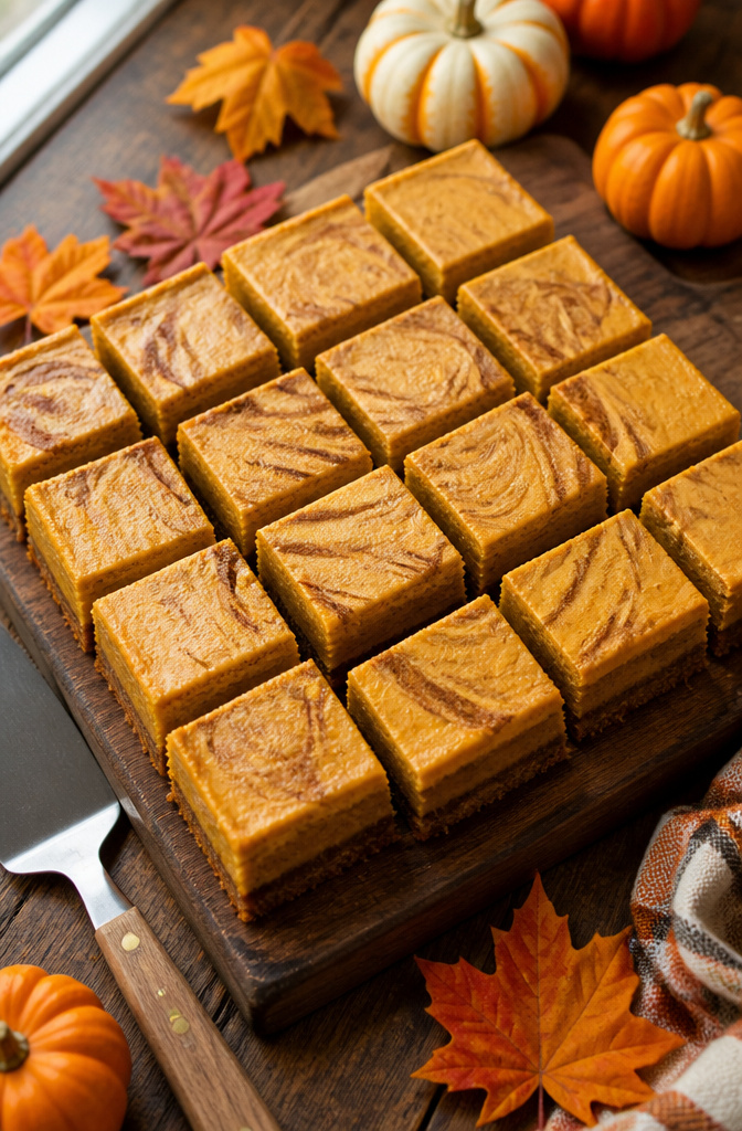 15 Easy Thanksgiving Desserts for a Stress-Free Holiday Table 2 Pumpkin cheesecake bars arranged in a baking dish.