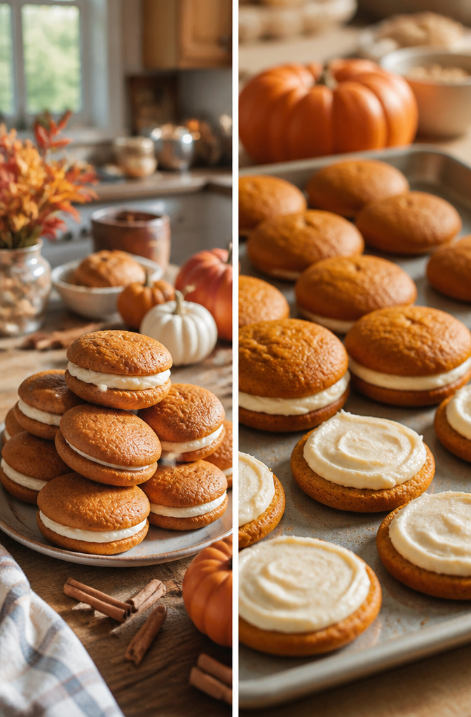 15 Easy Thanksgiving Desserts for a Stress-Free Holiday Table 13 A stack of pumpkin whoopie pies with cream cheese filling.