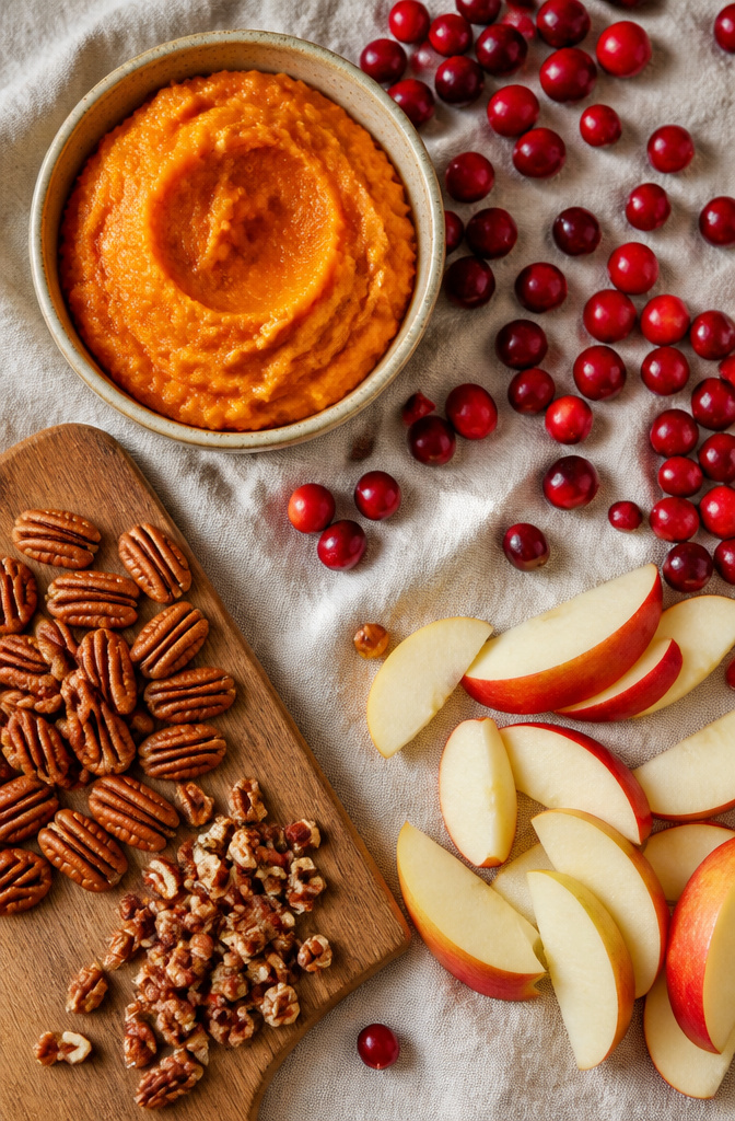 15 Easy Thanksgiving Desserts for a Stress-Free Holiday Table 20 Pumpkin and cranberries displayed as seasonal baking ingredients.