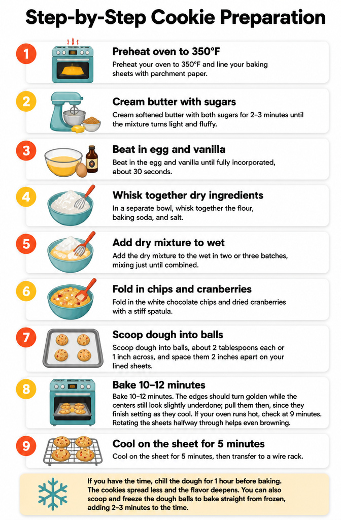 Instructions for making white chocolate cranberry cookie dough.