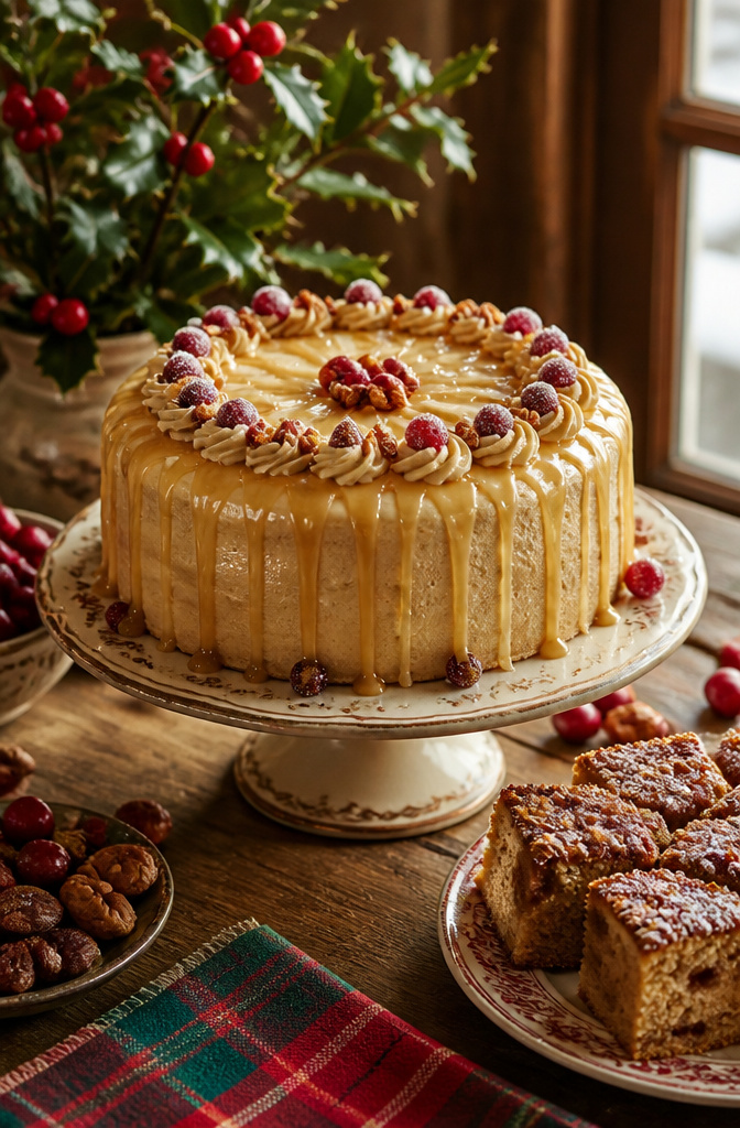 9 Xmas Baking Ideas: Holiday Desserts, Cookies, Cakes & Gifts 4 Irish Cream Cake and other holiday desserts on a table.