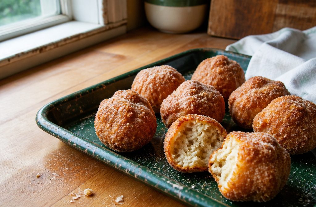 Banana donut holes arranged as a recipe feature