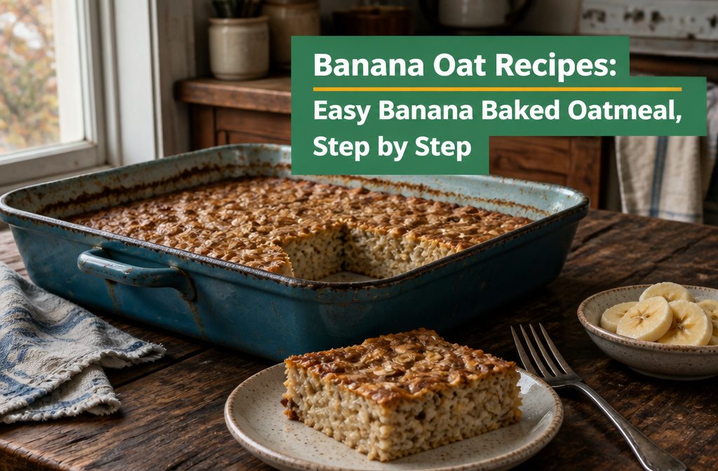 Banana baked oatmeal with ripe bananas and rolled oats