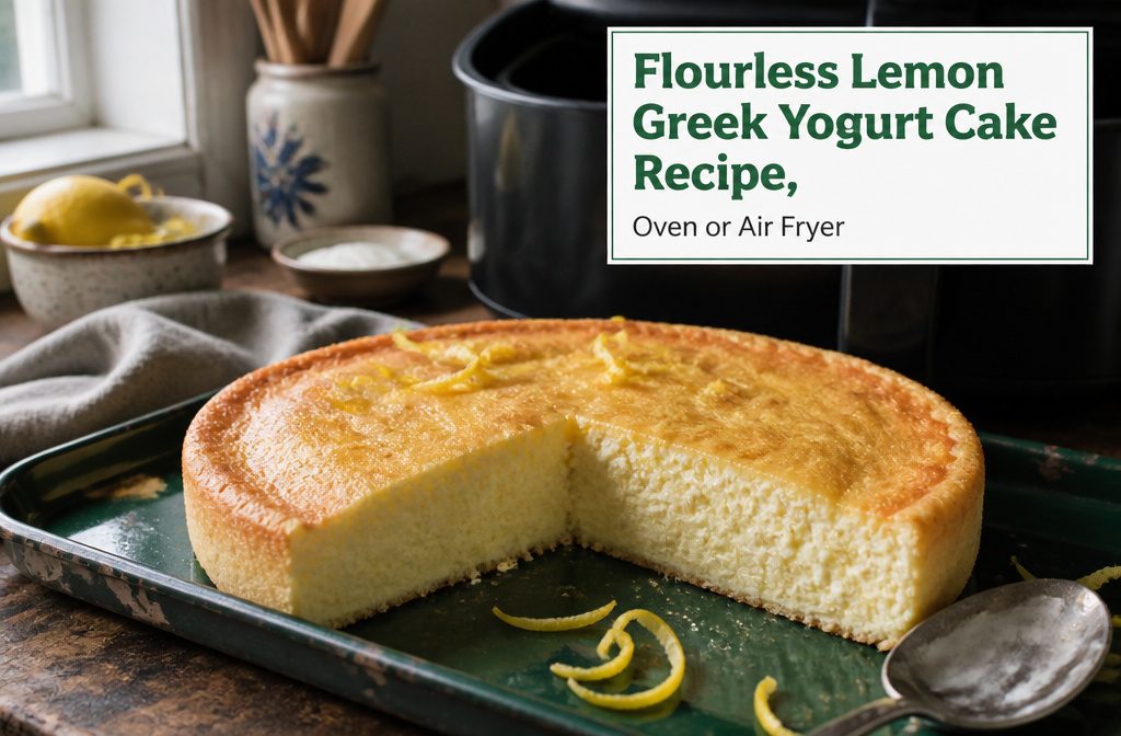 Lemon Greek yogurt cake with a smooth surface and lightly browned edges