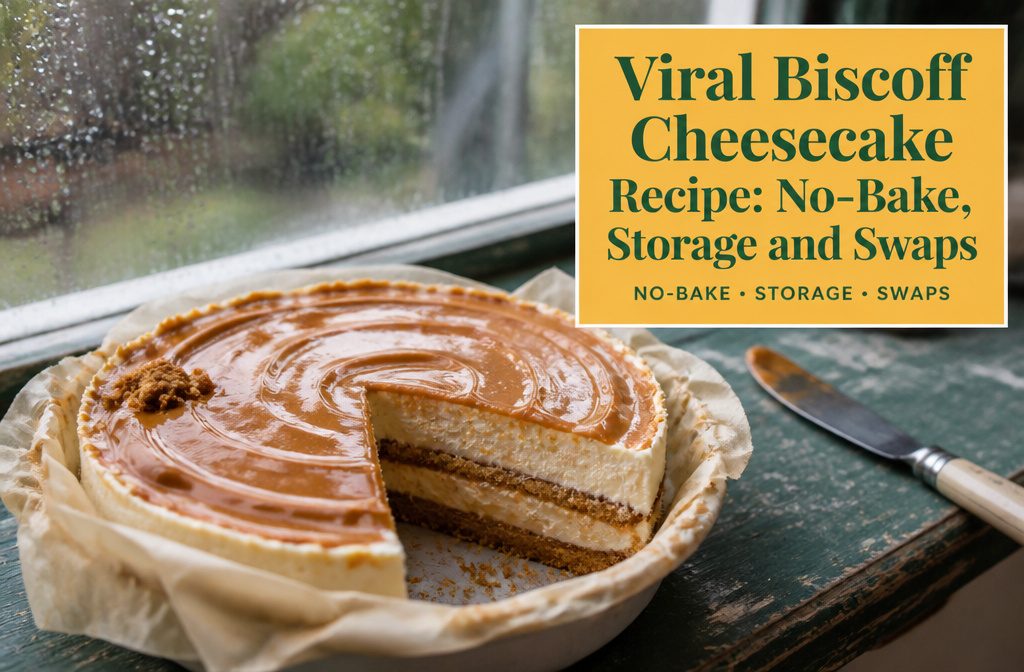 Creamy yogurt dessert with softened Biscoff cookies pressed into the surface